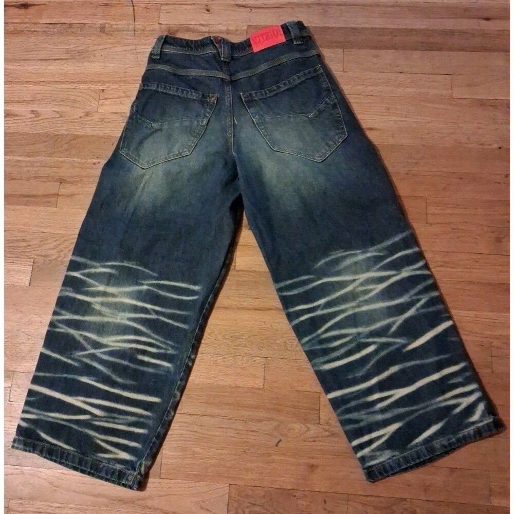 Vitriol Jeans Mens 26 X 24 Blue Wash Baggy Wide-Leg Relaxed Denim Distressed